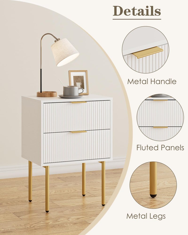 Aienvey Night Stand, Modern Nightstand with Drawers, Bedside Table, Gold Small Side Table for Bedroom, Living Room End Table (White Stripe, 2 Drawers) - Image 4