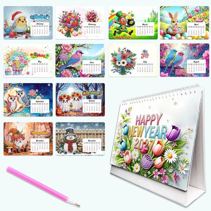 New 2027 Diamond Painting Peripheral DIY Craft Diamond Painting Desktop Calendar Cross-border Cartoon Desk Calendar - Image 1
