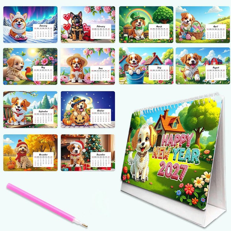New 2027 Diamond Painting Peripheral DIY Craft Diamond Painting Desktop Calendar Cross-border Cartoon Desk Calendar - Image 3