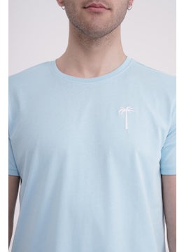 The Socks Company Palm Tree Embroidered Crew Neck Light Blue Tshirt  - Image 3