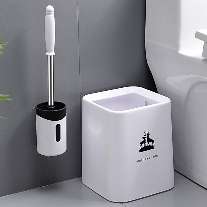WALL MOUNTED WASHROOM TOILET BRUSH PLASTIC HOLDER STAND WITH CLEANING TOOLS STANDARD SIZE