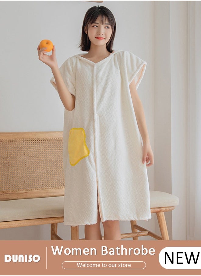 DUNISO - Hooded Bathrobe for Women, Lightweight Soft Comfortable Fabric Sleepwear Knee Length Robe Night Non Shedding Sleepwear Women's Mid-Length Plush Bathrobe - Image 1