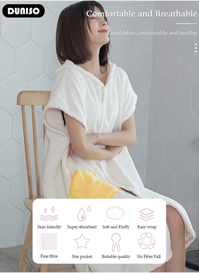 DUNISO - Hooded Bathrobe for Women, Lightweight Soft Comfortable Fabric Sleepwear Knee Length Robe Night Non Shedding Sleepwear Women's Mid-Length Plush Bathrobe - Image 1