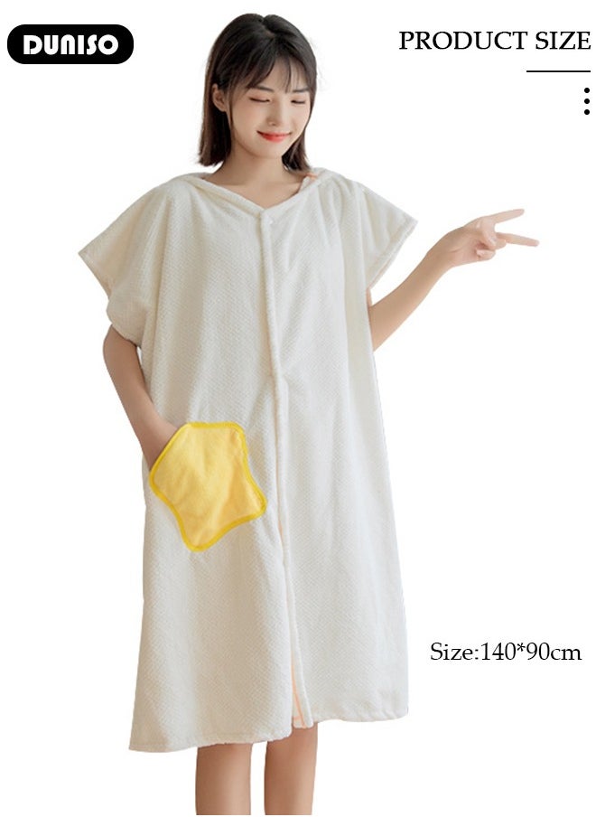DUNISO - Hooded Bathrobe for Women, Lightweight Soft Comfortable Fabric Sleepwear Knee Length Robe Night Non Shedding Sleepwear Women's Mid-Length Plush Bathrobe - Image 1