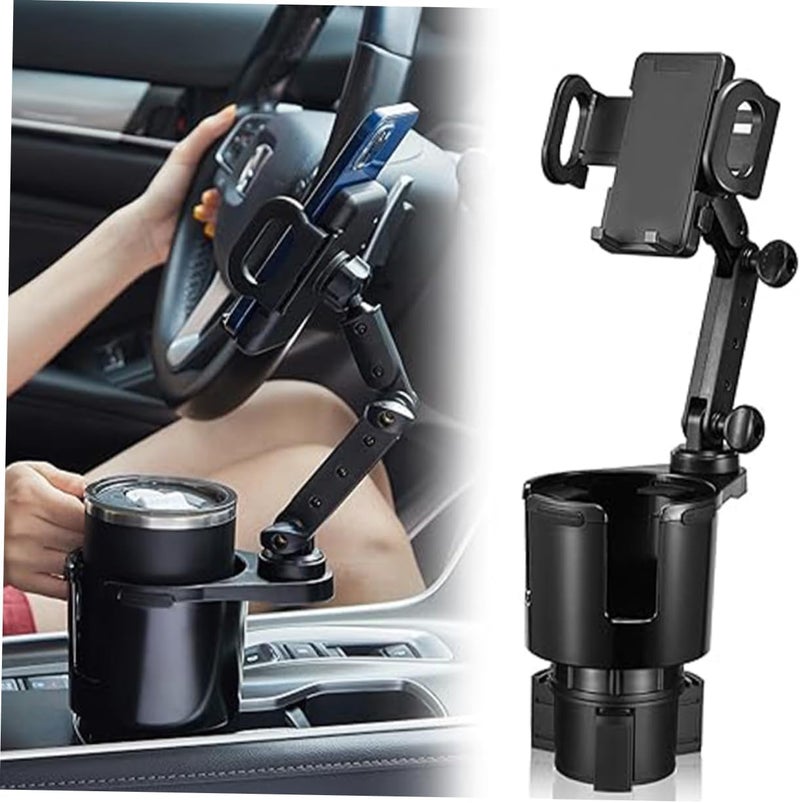 2-in-1 Adjustable Car Cup Holder and Phone Mount Black Compatible Most Vehicles for Navigation and Drinking Space-Saving Design - Image 2
