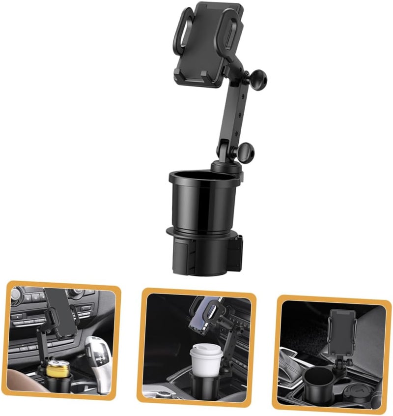 2-in-1 Adjustable Car Cup Holder and Phone Mount Black Compatible Most Vehicles for Navigation and Drinking Space-Saving Design - Image 4