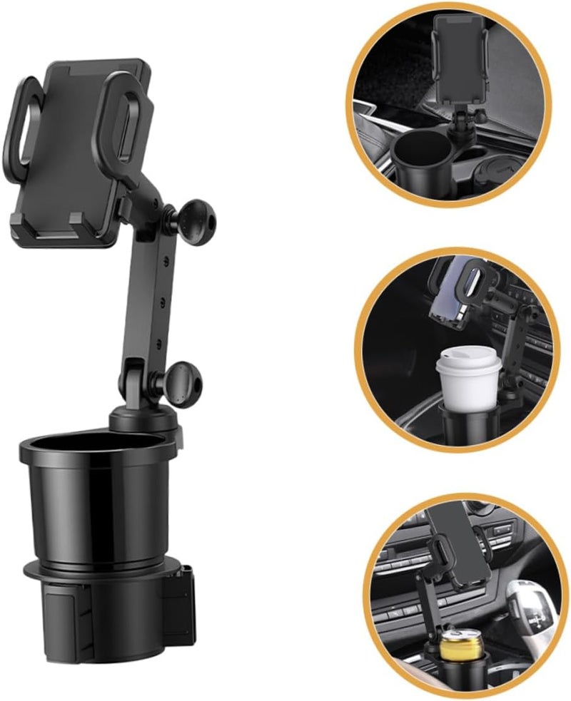 2-in-1 Adjustable Car Cup Holder and Phone Mount Black Compatible Most Vehicles for Navigation and Drinking Space-Saving Design - Image 1