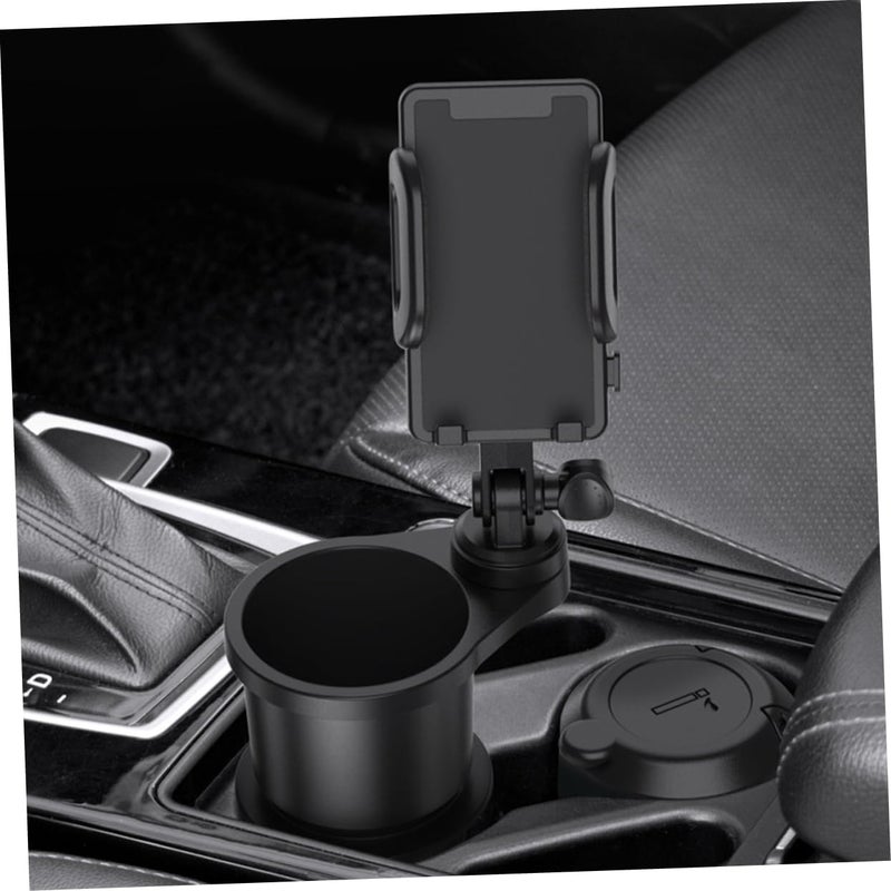 2-in-1 Adjustable Car Cup Holder and Phone Mount Black Compatible Most Vehicles for Navigation and Drinking Space-Saving Design - Image 3