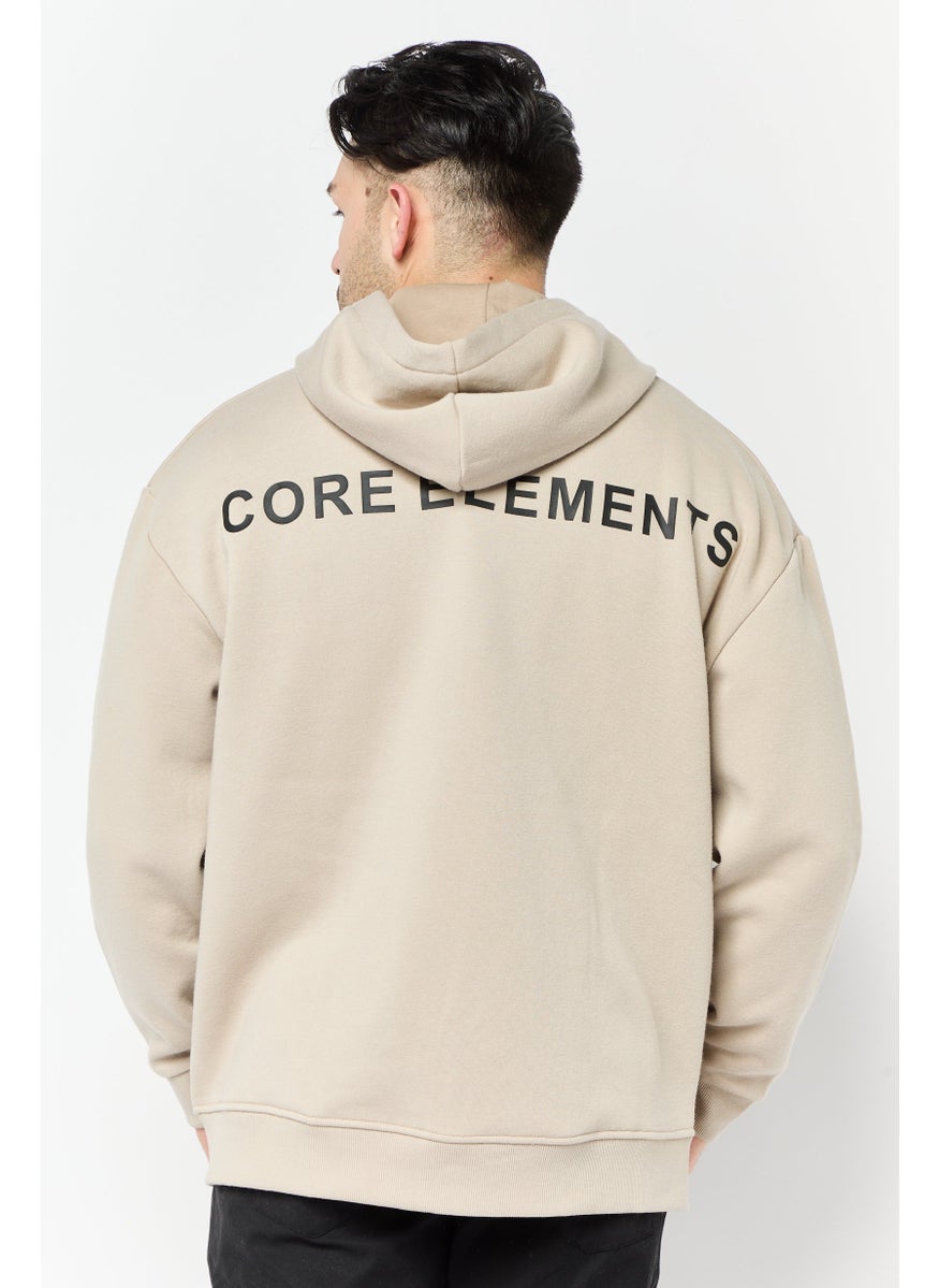 Core Elements Men Brand Logo Long Sleeves Full Zip Hoodie, Beige  - Image 4