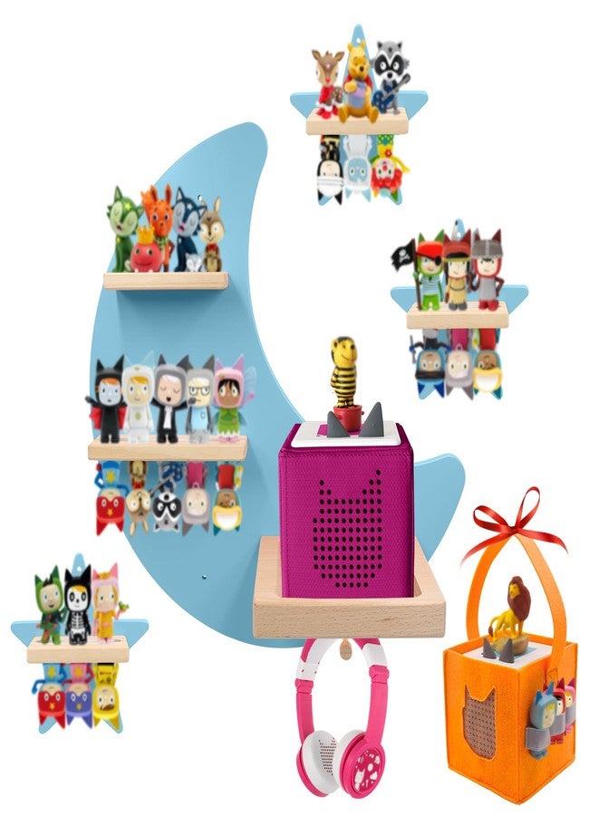Taladad Shelf and Carrying Case for TonieBox 2/1 and Tonie (Bag,Moon and 3 Stars) ,Tonies Figures Tonies Storage,Magnetic Wooden Floating Shelves Compatible with Tonie box Player Character for Children Room - Image 1