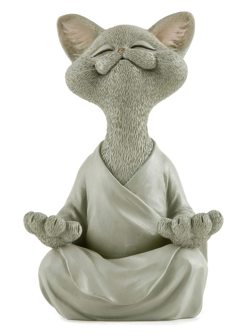 Oasisgalore Grey Cat Figurine, Yoga & Meditation Decor, Perfect Gift for Cat Lovers.  - Image 1