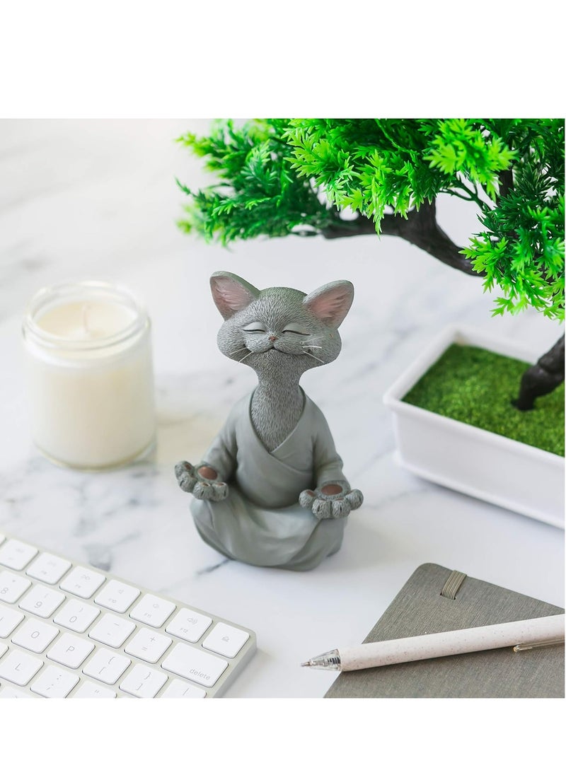 Oasisgalore Grey Cat Figurine, Yoga & Meditation Decor, Perfect Gift for Cat Lovers.  - Image 3