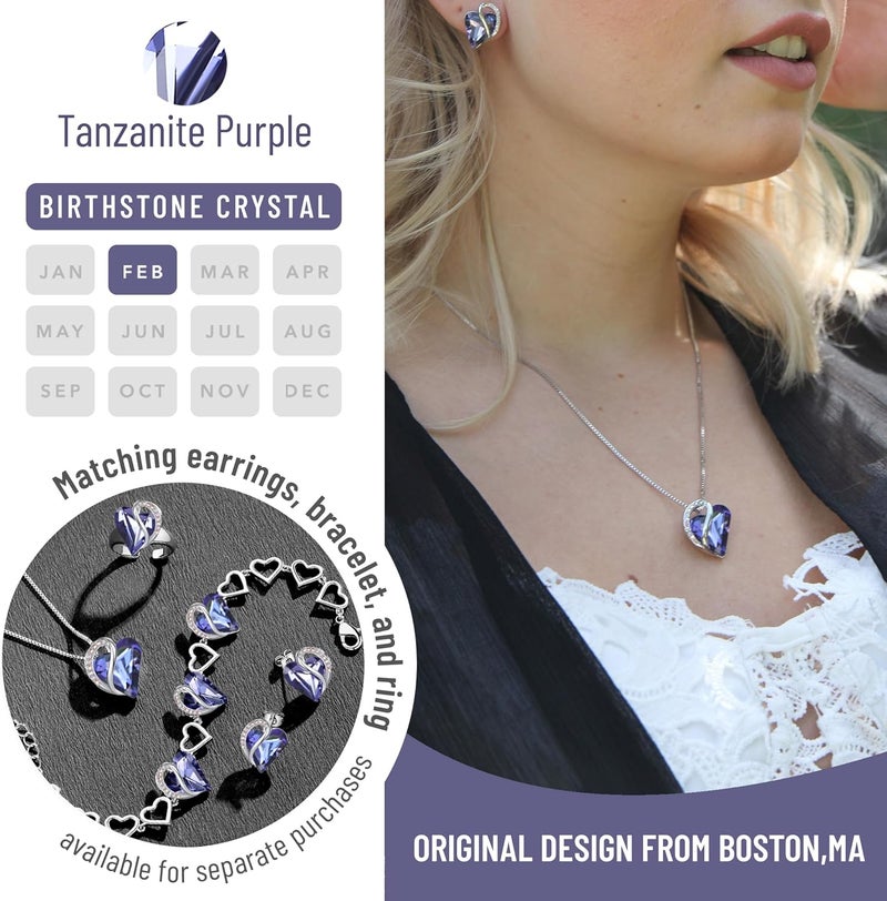 Leafael Valentine's Day Gift Necklaces for Women, Infinity Love Birthstone Heart Crystal Pendant, Birthday Anniversary Jewelry for Wife, Mom, and Her, Silver Plated, 18" + 2" Adjustable Chain - Image 4