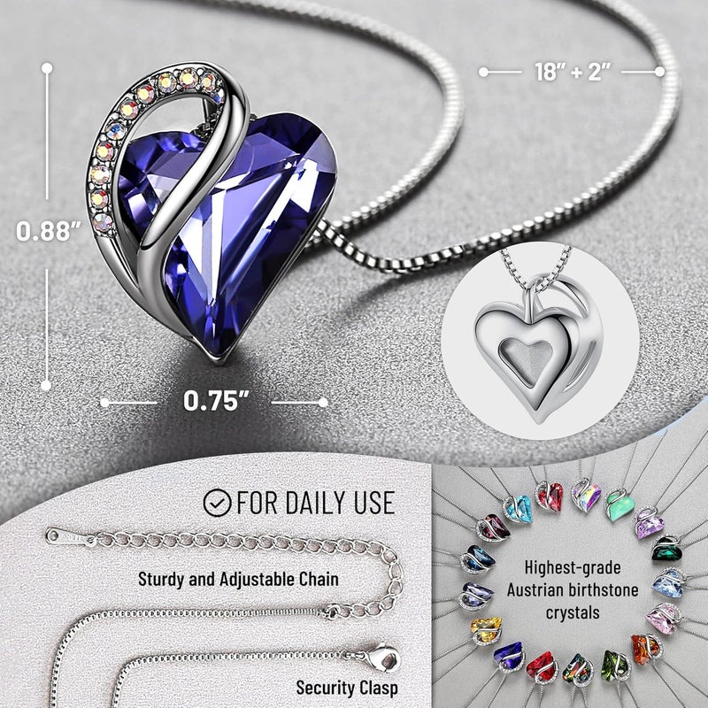 Leafael Valentine's Day Gift Necklaces for Women, Infinity Love Birthstone Heart Crystal Pendant, Birthday Anniversary Jewelry for Wife, Mom, and Her, Silver Plated, 18" + 2" Adjustable Chain - Image 3