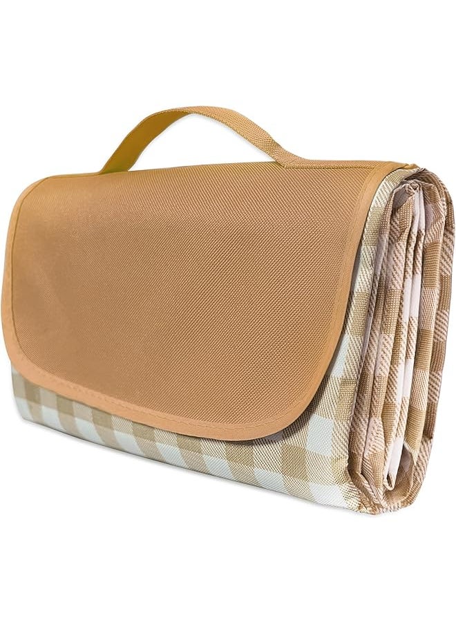 erorex EROREX Waterproof Foldable Extra Large Picnic Outdoor Blanket，150 x 200cm Blankets Gingham Picnic Mat for Beach, Camping Water-Resistant Spring Summer Camping Blanket-Coffee Color  - Image 1