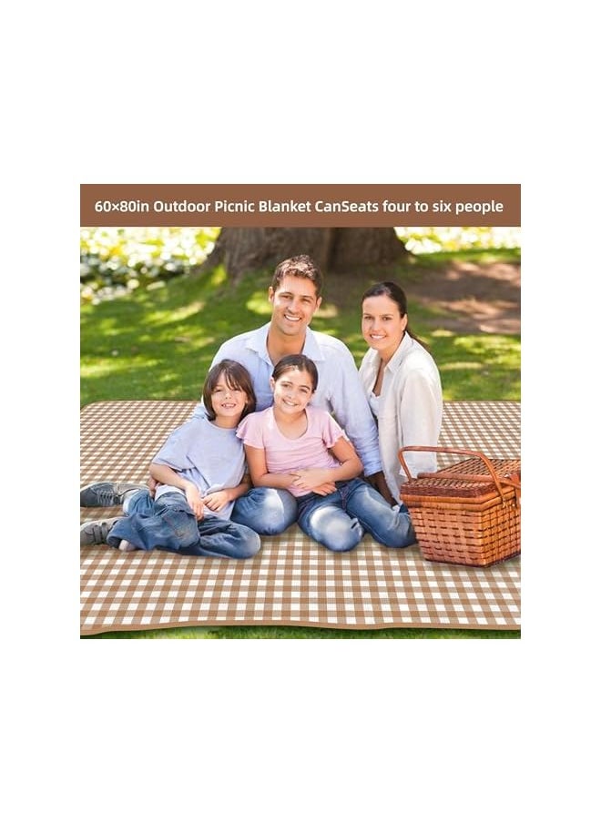 erorex EROREX Waterproof Foldable Extra Large Picnic Outdoor Blanket，150 x 200cm Blankets Gingham Picnic Mat for Beach, Camping Water-Resistant Spring Summer Camping Blanket-Coffee Color  - Image 2