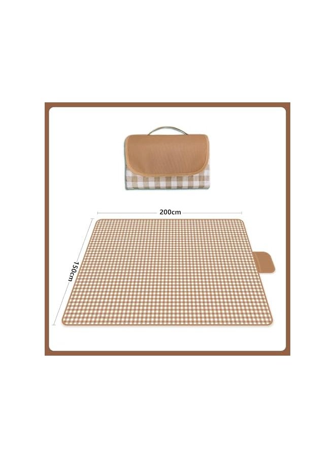 erorex EROREX Waterproof Foldable Extra Large Picnic Outdoor Blanket，150 x 200cm Blankets Gingham Picnic Mat for Beach, Camping Water-Resistant Spring Summer Camping Blanket-Coffee Color  - Image 3