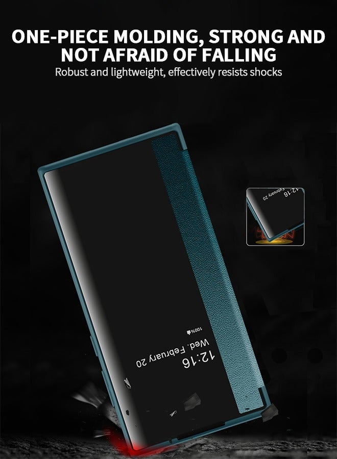 GROIC For Samsung Galaxy S23 Ultra 5g 6.8 Inch Phone Case, Leather Case with  Window, Magnetic Flip Cover, Half Window Stand Phone Shell Green - Image 5