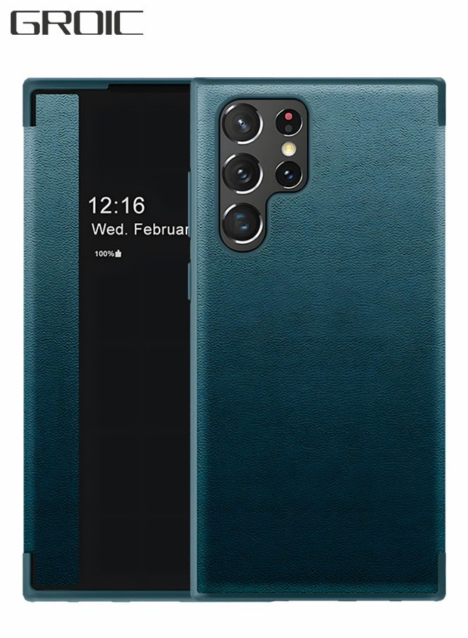 GROIC For Samsung Galaxy S23 Ultra 5g 6.8 Inch Phone Case, Leather Case with  Window, Magnetic Flip Cover, Half Window Stand Phone Shell Green - Image 1