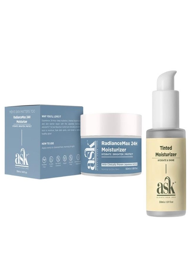 Ask RadianceMax 24H Face(50ml) & Tinted Moisturizer(30ml) combo | For Men | Deep Hydration, Brightening & Lightweight Makeup for Party-Ready Glow without Oiliness - Image 1
