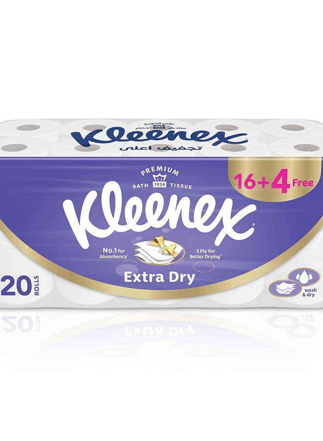 Kleenex Extra Dry Toilet Tissue Paper, 3 PLY, 20 Rolls x 140 Sheets, Embossed Bathroom Tissue with Superior Absorbency - Image 1