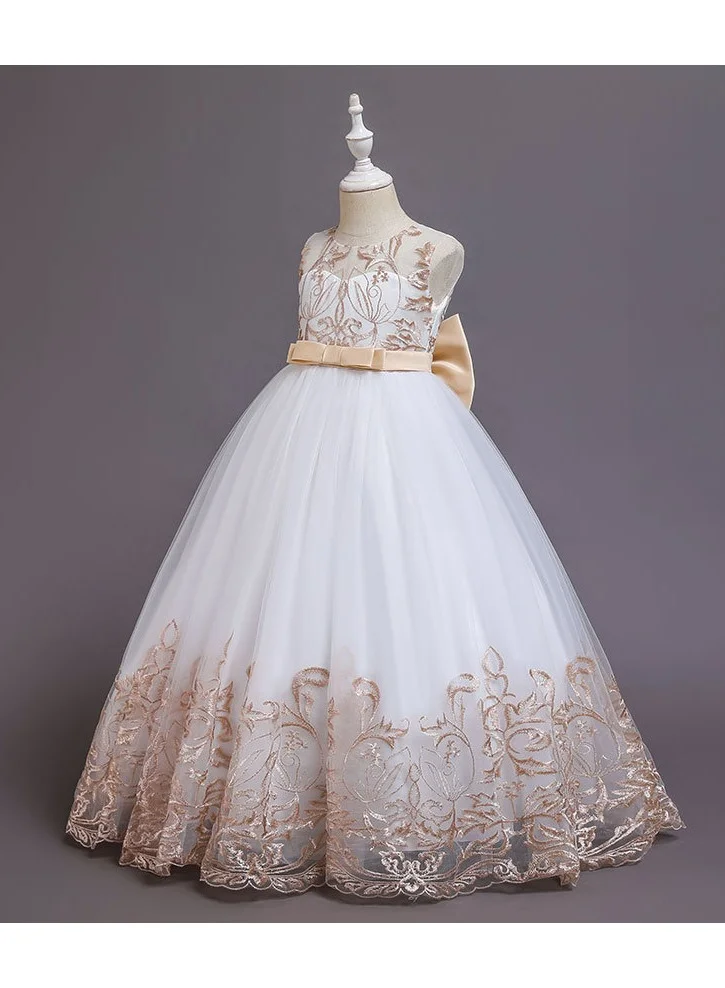 D'Daniela D'Daniela Lace Applique Ball Champagne Gown