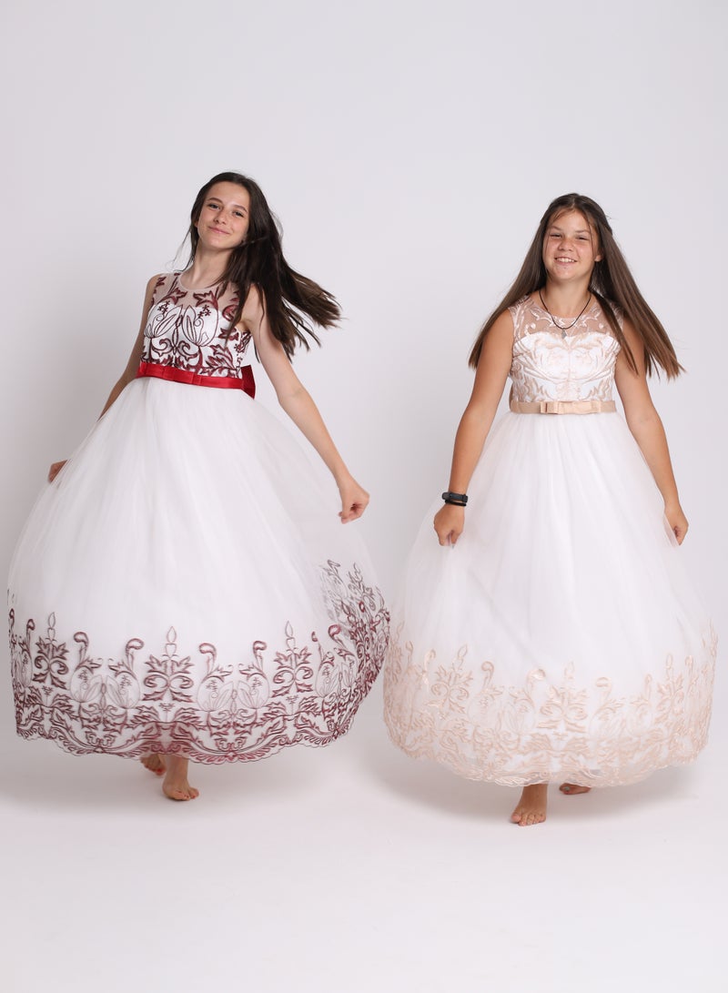 D'Daniela Lace Applique Ball Champagne Gown - Image 4