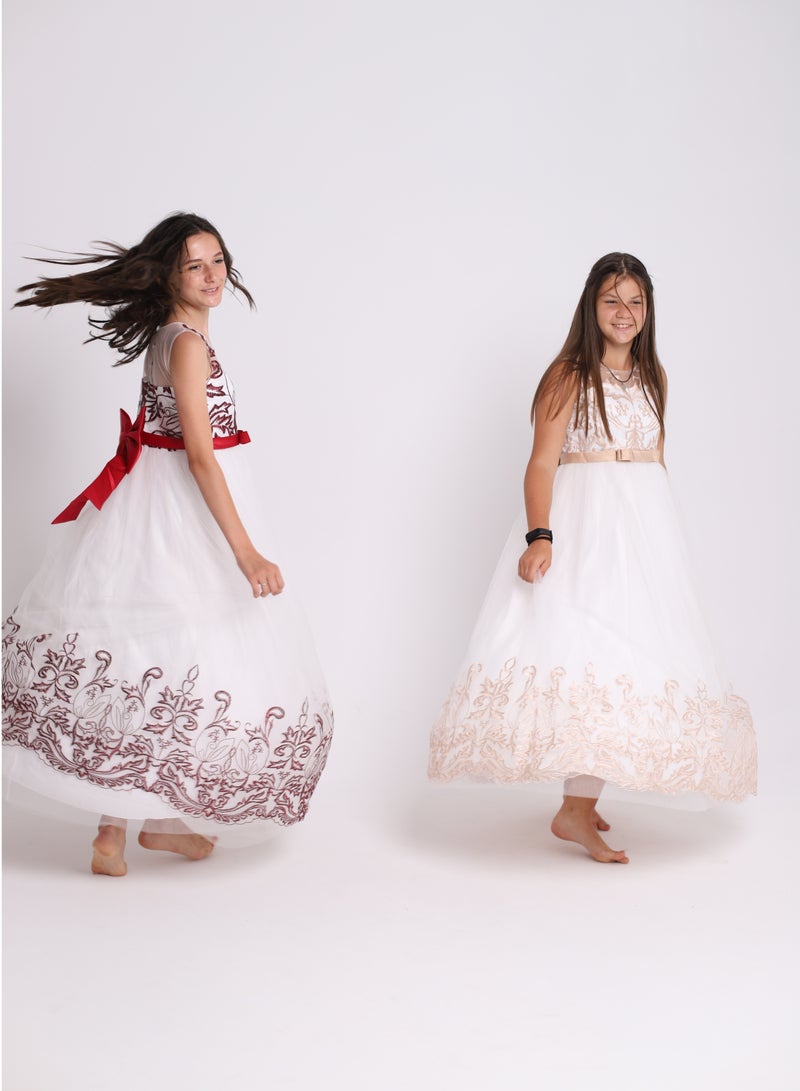 D'Daniela Lace Applique Ball Champagne Gown - Image 5