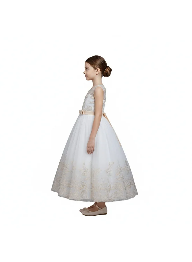 D'Daniela D'Daniela Lace Applique Ball Champagne Gown