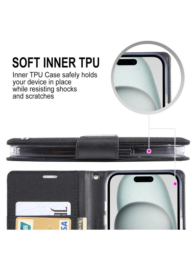 GOOSPERY Case For iPhone 15 Pro CANVAS DIARY Fabric Texture Flip Leather Phone Case  - Image 5