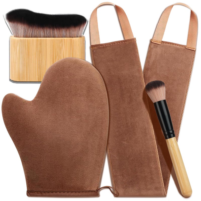 ANSPHIE 4 in 1 Luxury Velvet Tanning Mitt Self Tanning Mitt Applicator Self Tanner Brush Self Tanner Back Applicator Self Tanner Mitt Tanning Brush Tanning Glove - Image 1