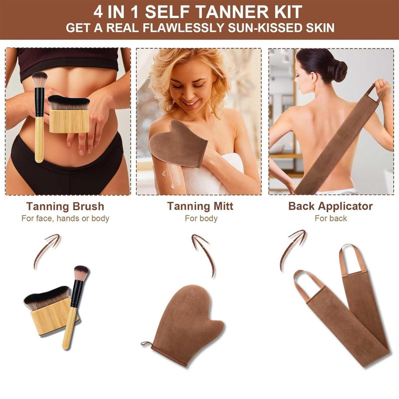 ANSPHIE 4 in 1 Luxury Velvet Tanning Mitt Self Tanning Mitt Applicator Self Tanner Brush Self Tanner Back Applicator Self Tanner Mitt Tanning Brush Tanning Glove - Image 2