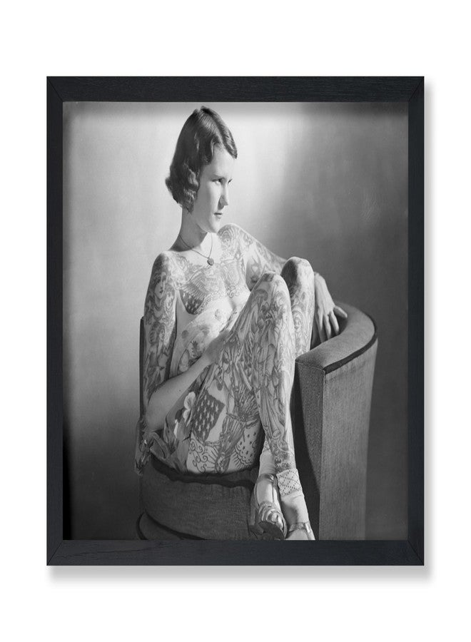 Poster Master Vintage Tattooed Lady Print - Retro Woman With Tattoos Poster - Circus Art - Black & White Photography Wall Design - Office or Living Room Wall Decor - 8x10 UNFRAMED Wall Art - Image 1