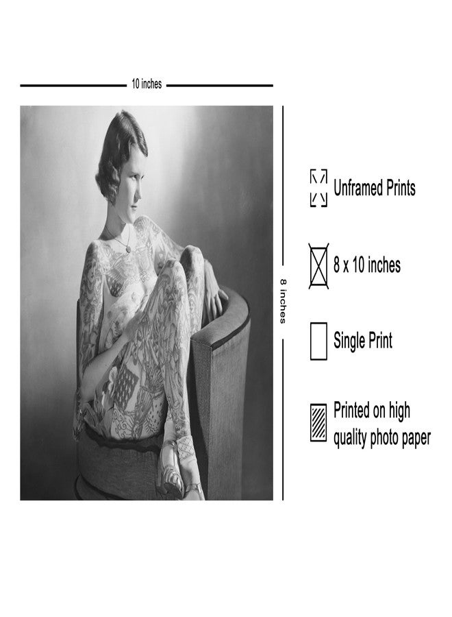Poster Master Vintage Tattooed Lady Print - Retro Woman With Tattoos Poster - Circus Art - Black & White Photography Wall Design - Office or Living Room Wall Decor - 8x10 UNFRAMED Wall Art - Image 2