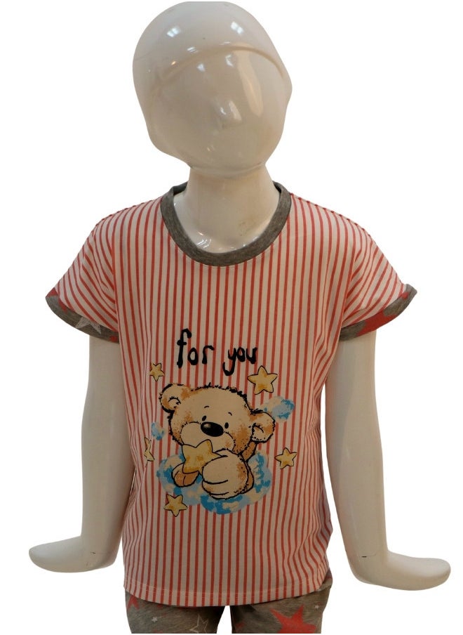 JOANNA - JOANNA Girl's For You Print Short Sleeve Shirt & Long Pants Pajama Set, Pink/Grey - Image 1