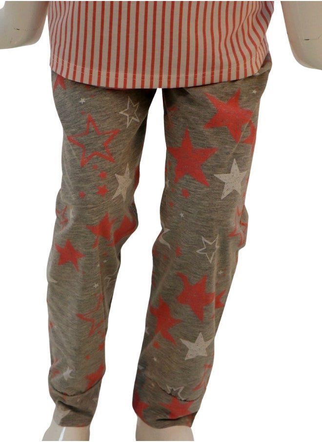 JOANNA - JOANNA Girl's For You Print Short Sleeve Shirt & Long Pants Pajama Set, Pink/Grey - Image 1