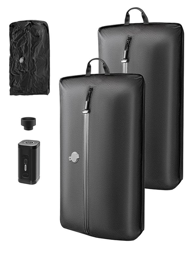 أكياس تفريغ الهواء للسفر مع مضخة لاسلكية، أكياس ضغط موفرة للمساحة للسفر، سعة 33 لتر، احترافية، مقاومة للماء بمعيار IP67، قابلة لإعادة الاستخدام، منظمات تعبئة للأمتعة والحقائب وحقائب الظهر (قطعتان + مضخة واحدة) - Image 1