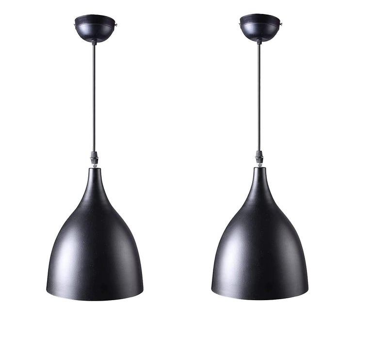 Whiteray Traditional Round Black Aluminum Metallic Decorative Hanging Lights Set Pendant Ceiling Light Classic lamp for Kitchen Dining Living room Bedroom Bathroom ((6" Shade (Pack of 2) Without Bulb) - Image 2