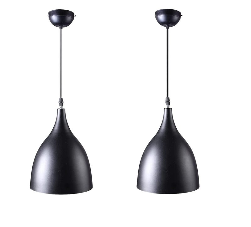 Whiteray Traditional Round Black Aluminum Metallic Decorative Hanging Lights Set Pendant Ceiling Light Classic lamp for Kitchen Dining Living room Bedroom Bathroom ((6" Shade (Pack of 2) Without Bulb) - Image 1
