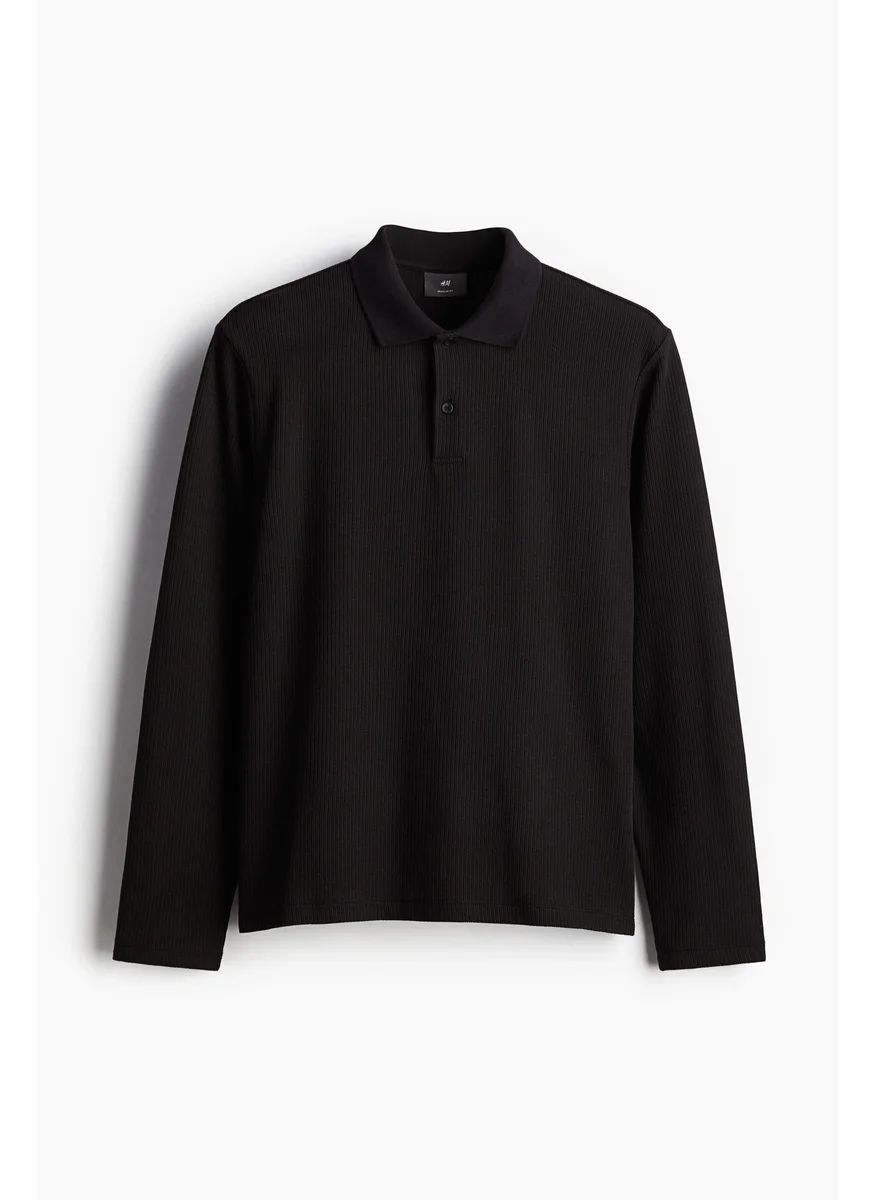 H&M Regular Fit Ribbed Polo Shirt