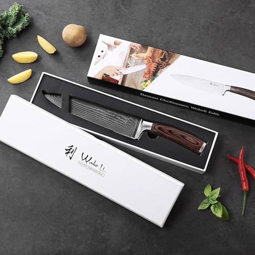Wakoli EDIB Damascus Chef Knife – 7.9-Inch Japanese Style Kitchen Knife | Genuine 67-Layer Damascus Steel Blade with VG10 Core | Ergonomic Pakkawood Handle | Professional Cooking Knife in Gift Box - Image 4