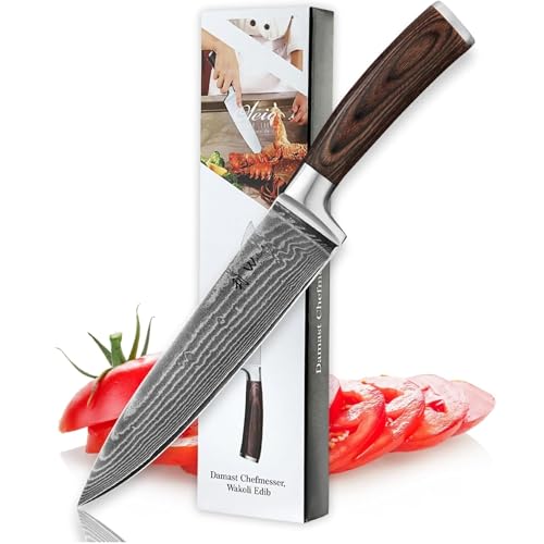 Wakoli EDIB Damascus Chef Knife – 7.9-Inch Japanese Style Kitchen Knife | Genuine 67-Layer Damascus Steel Blade with VG10 Core | Ergonomic Pakkawood Handle | Professional Cooking Knife in Gift Box - Image 1