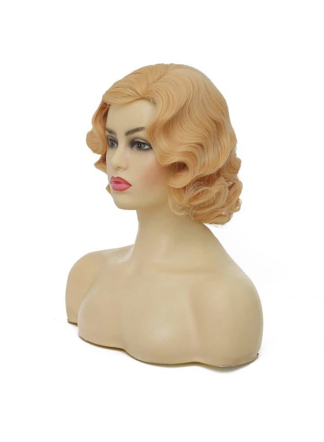 Swiking Short Curly Blonde Wigs for Women Finger Wave Wig Side Part Lady Synthetic 1920s Vintage Flapper Wig (Blonde) - Image 3