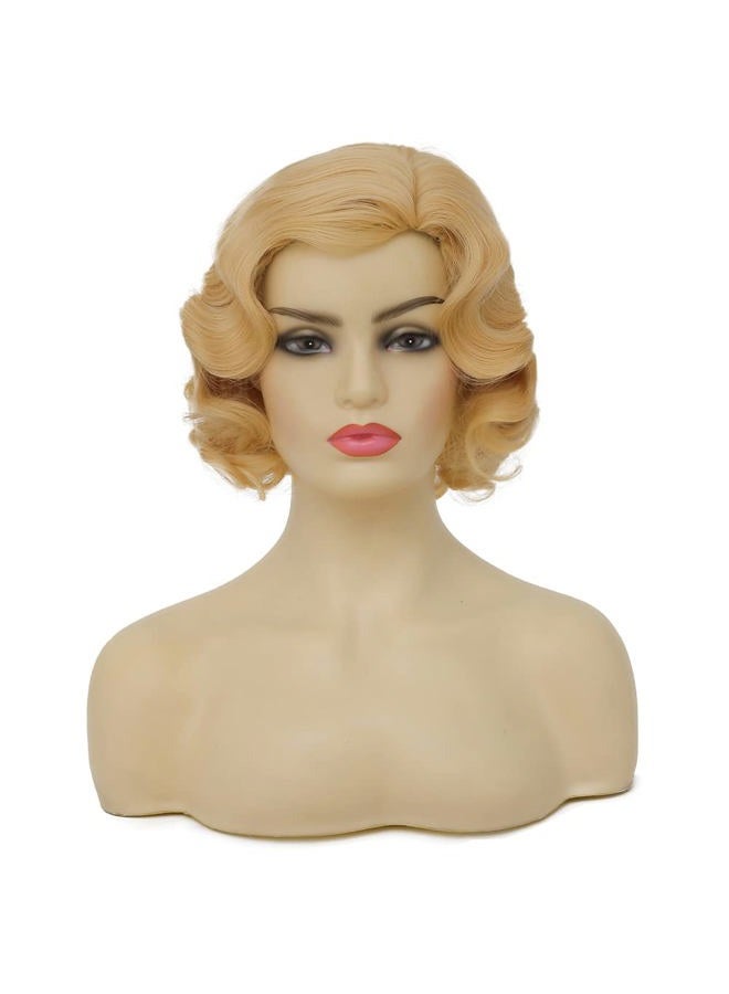 Swiking Short Curly Blonde Wigs for Women Finger Wave Wig Side Part Lady Synthetic 1920s Vintage Flapper Wig (Blonde) - Image 2