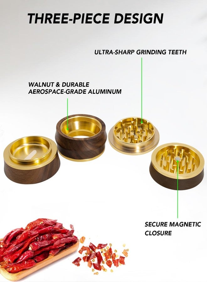 KINGTOP Grinder, Large 2.6" Walnut Wood & Aluminum Manual Grinder - Image 4