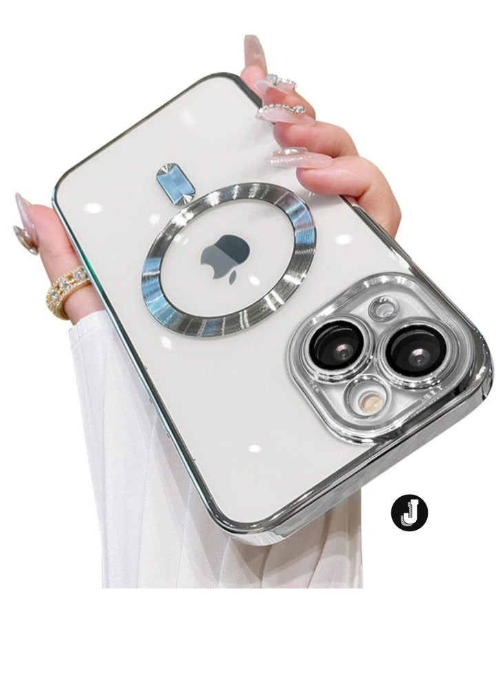 JAJEEK "iPhone 13 Case (6.1-Inch) with Camera Lens Protector – MagSafe Compatible, Electroplated Anti-Scratch Shockproof Slim Cover for Men & Women (Silver)" - Image 1