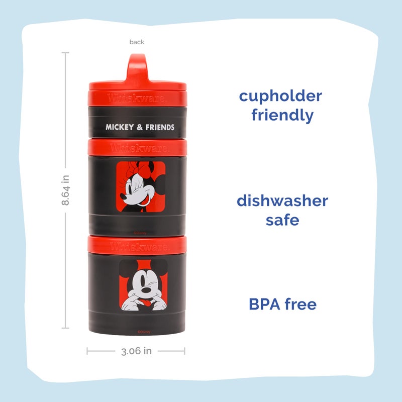 Whiskware Disney Mickey Mouse and Friends Stackable Snack Containers for Babies, Toddlers, and Kids, 3 Stackable Snack Cups for School and Travel, Cupholder Friendly, All Time Classic! - Image 1