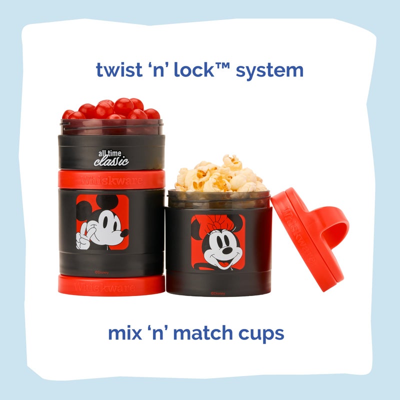 Whiskware Disney Mickey Mouse and Friends Stackable Snack Containers for Babies, Toddlers, and Kids, 3 Stackable Snack Cups for School and Travel, Cupholder Friendly, All Time Classic! - Image 2