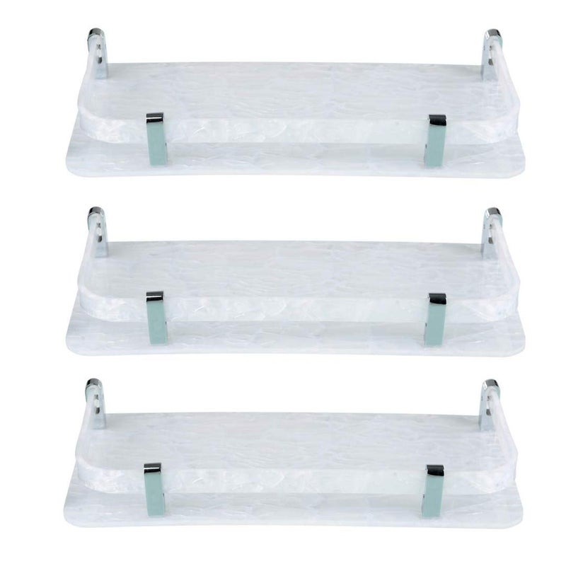 STIMULUS Antique Acrylic Bathroom Wall Shelf in Marble Set of 3 pcs (White, Size-6x12 Inch, 15X30 cm) - Image 1