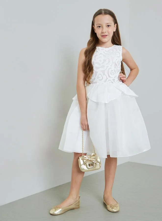 تايك تو White Mesh Insert Textured Dress